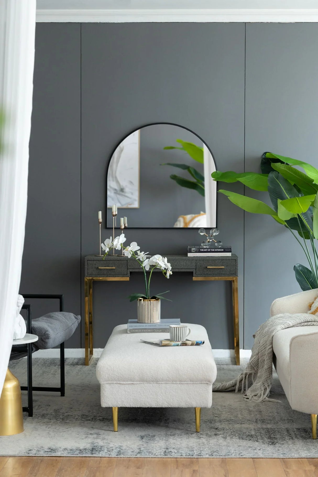 Arched Mirror With Metal Frame, Wall Mirror For Living Room Bedroom Entryway - Furniture Home Direct
