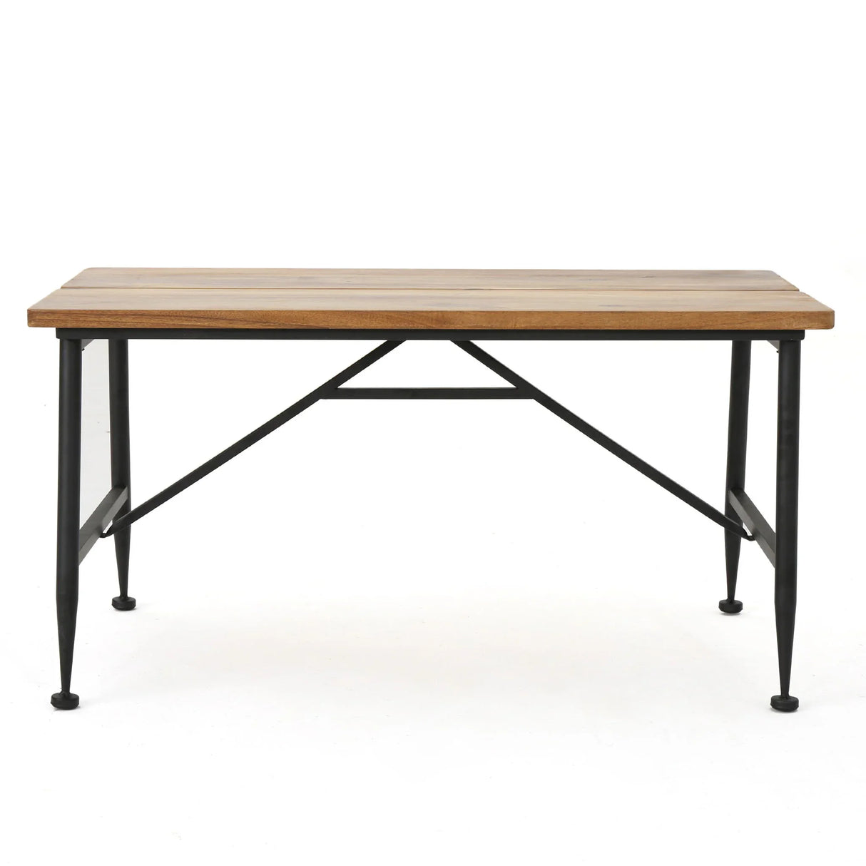 Rectangle Outdoor Coffee Table With Angled Tubular Legs And Wood Top - Black