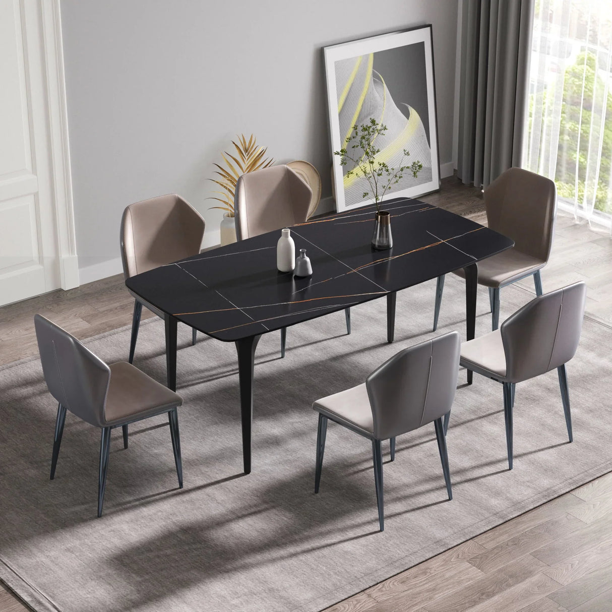 70.87" Modern Artificial Stone Curved Metal Leg Dining Table, Can Accommodate 6-8 People - Furniture Home Direct