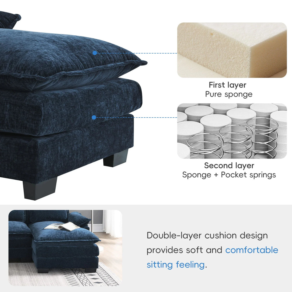 Modern U-Shaped Sectional Sofa With Waist Pillows, 6 Seat Upholstered Symmetrical Sofa Furniture, Sleeper Sofa Couch With Chaise Lounge For Living Room - Furniture Home Direct