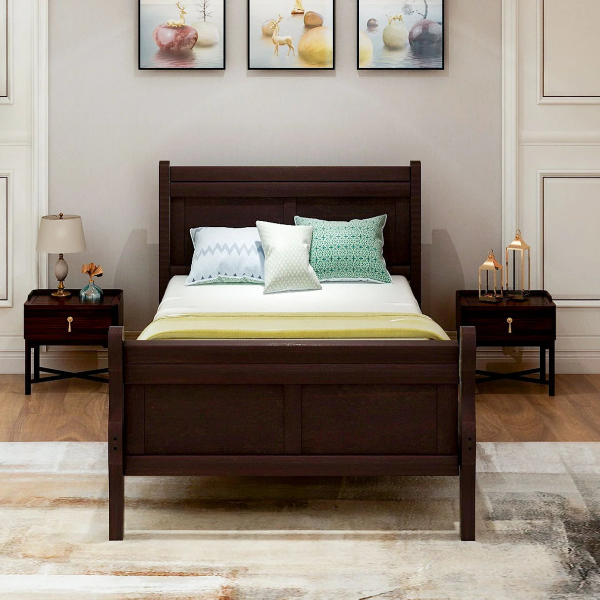 Platform Bed Frame Mattress Foundation Sleigh Bed With Headboard / Footboard / Wood Slat Suppor - Furniture Home Direct