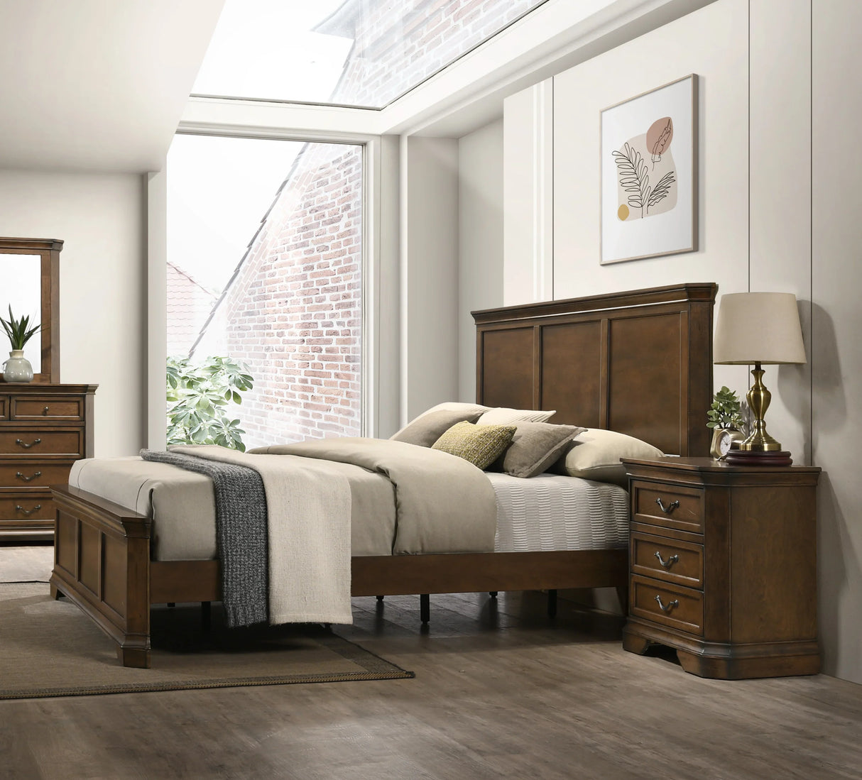 King Panel Bed With Nightstands Traditional Wood Walnut - Furniture Home Direct