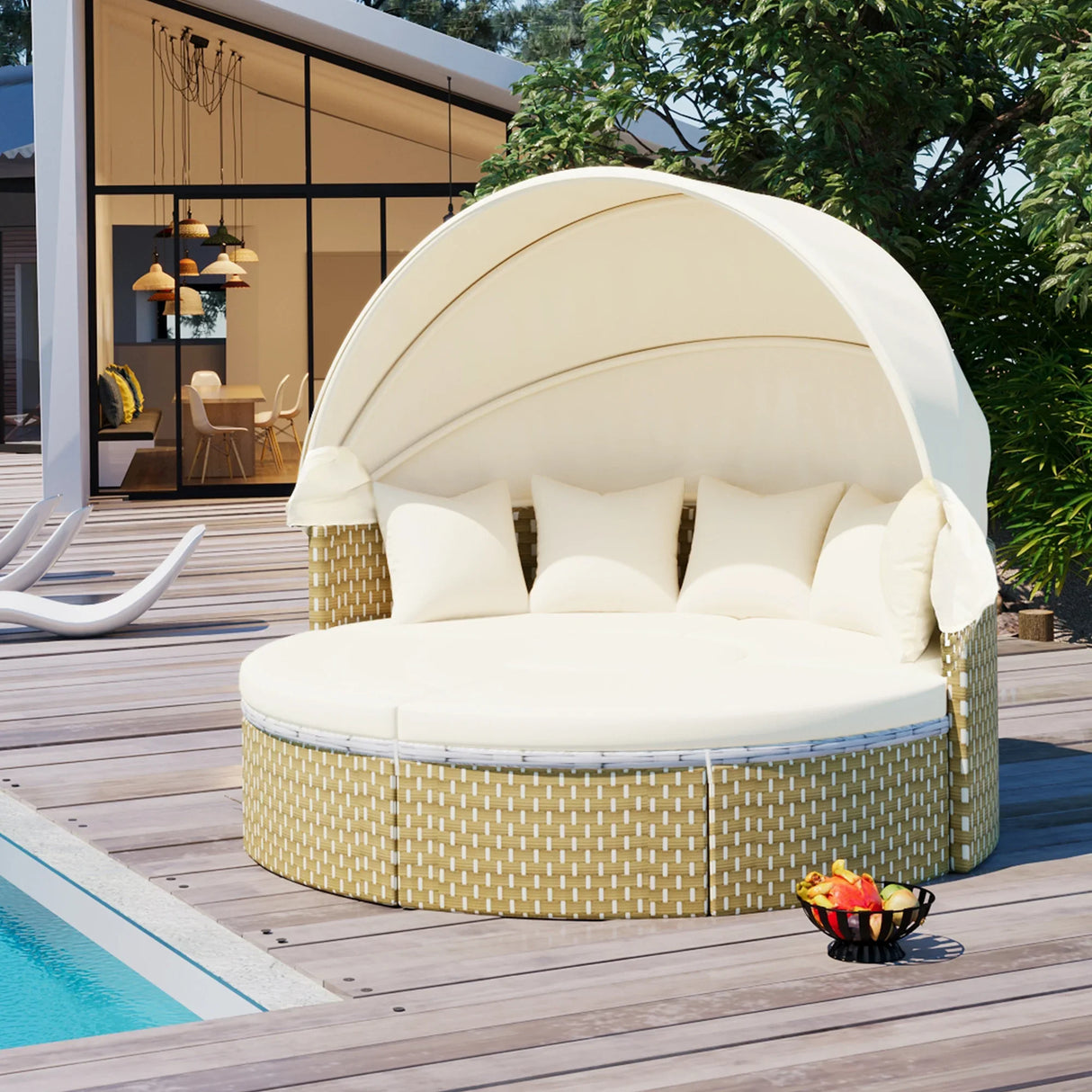 Outdoor Daybed With Retractable Canopy Cushions Beige - Furniture Home Direct
