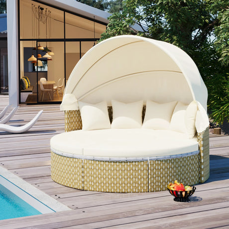 Outdoor Daybed With Retractable Canopy Cushions Beige - Furniture Home Direct