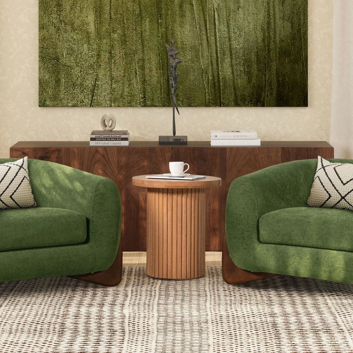 Kenzie - Fluted Pillar Round Accent Side Table - Light Natural Brown - Furniture Home Direct