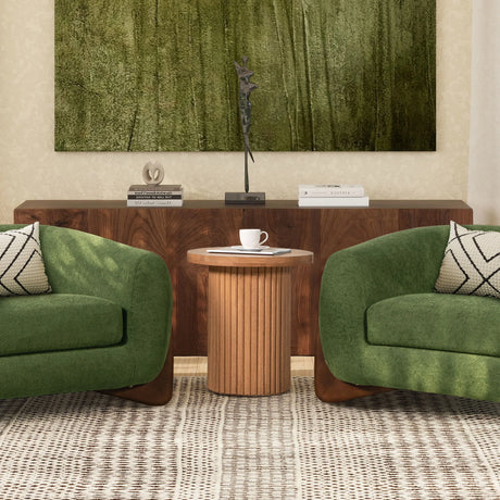 Kenzie - Fluted Pillar Round Accent Side Table - Light Natural Brown - Furniture Home Direct