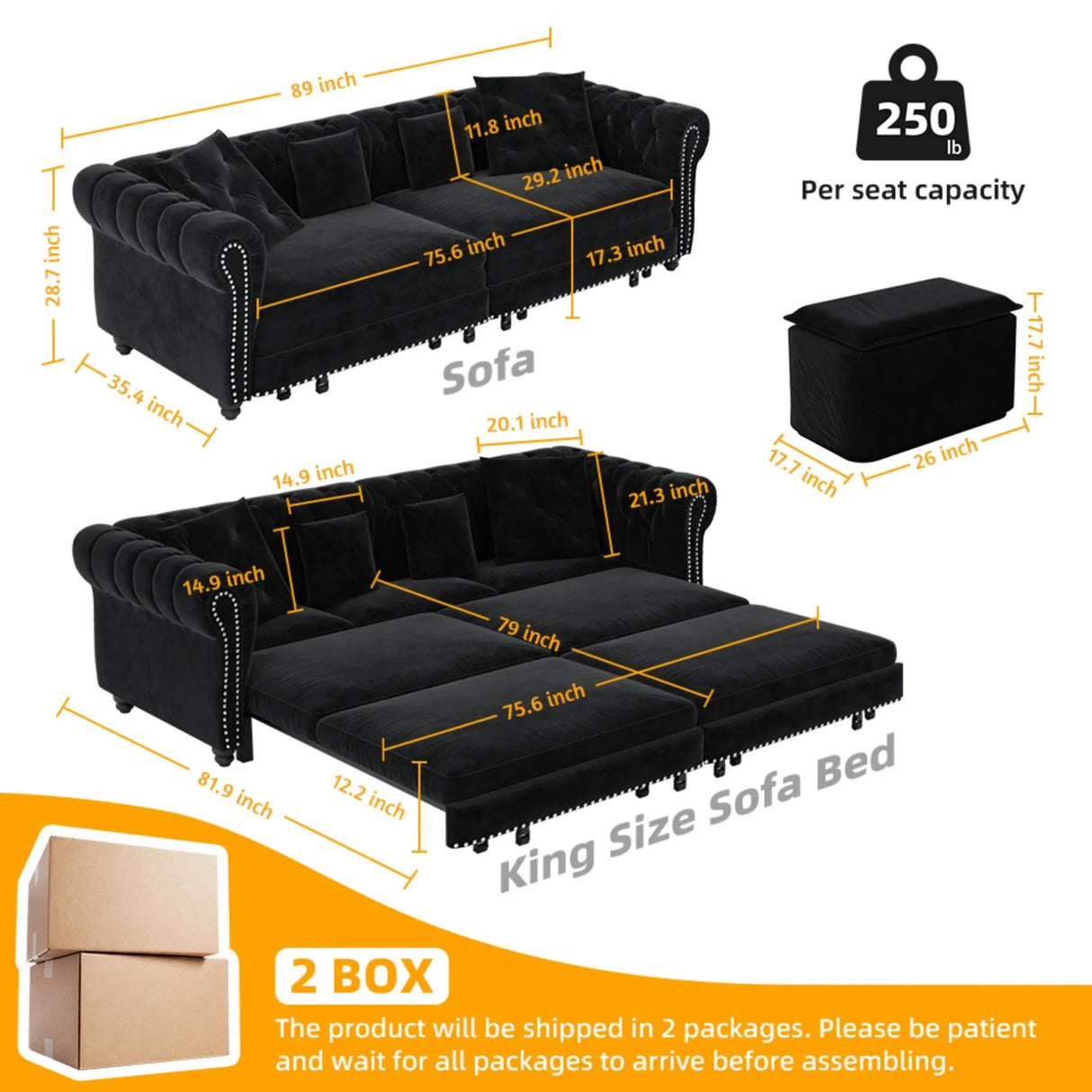 3 In 1 Pull Out Convertible Sleeper Sofa Bed - Furniture Home Direct