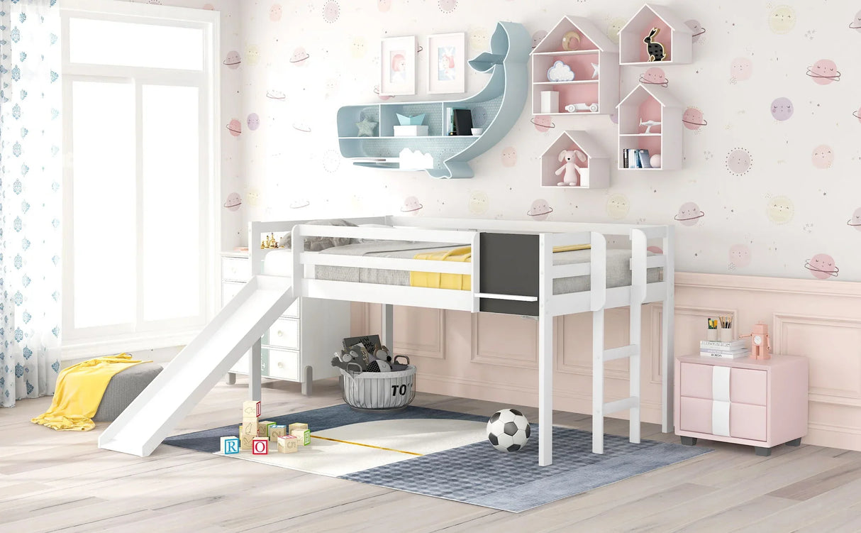Loft Bed With Slide, Stair And Chalkboard - Furniture Home Direct