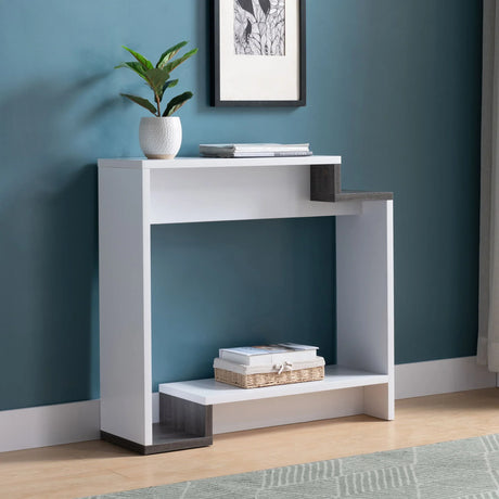 Contemporary Console Table With Two Open Shelves - White / Gray - Furniture Home Direct