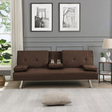 Futon Sofa Bed With Armrest Two Holders Wood Frame, Stainless Leg - Furniture Home Direct