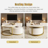 Round Nesting Coffee Table Fluted Drawer Gold and White - Furniture Home Direct