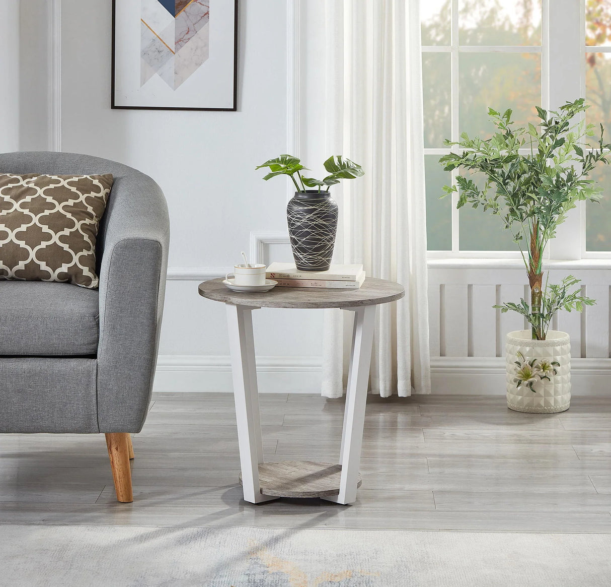Elysian - Contemporary Round End Table With Shelf - Gray - Furniture Home Direct