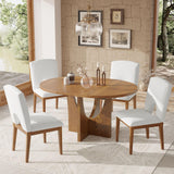 Topmax - 5 Piece Modern Extendable Round Dining Table Set With Removable Leaf For Small Places - Furniture Home Direct