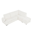 Pull-Out L-Shaped Sectional Sofa With Movable Ottoman And Stool, Large Storage Space, A Cup Holder, And 2 USB Ports For Living Room - Furniture Home Direct