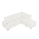Pull-Out L-Shaped Sectional Sofa With Movable Ottoman And Stool, Large Storage Space, A Cup Holder, And 2 USB Ports For Living Room - Furniture Home Direct
