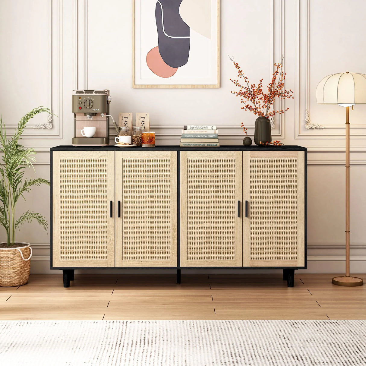 Elegant And Functional 4 Door Rattan Decorative Storage Cabinet - Furniture Home Direct