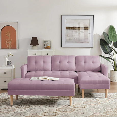 Sectional with Ottoman - Pink - Furniture Home Direct