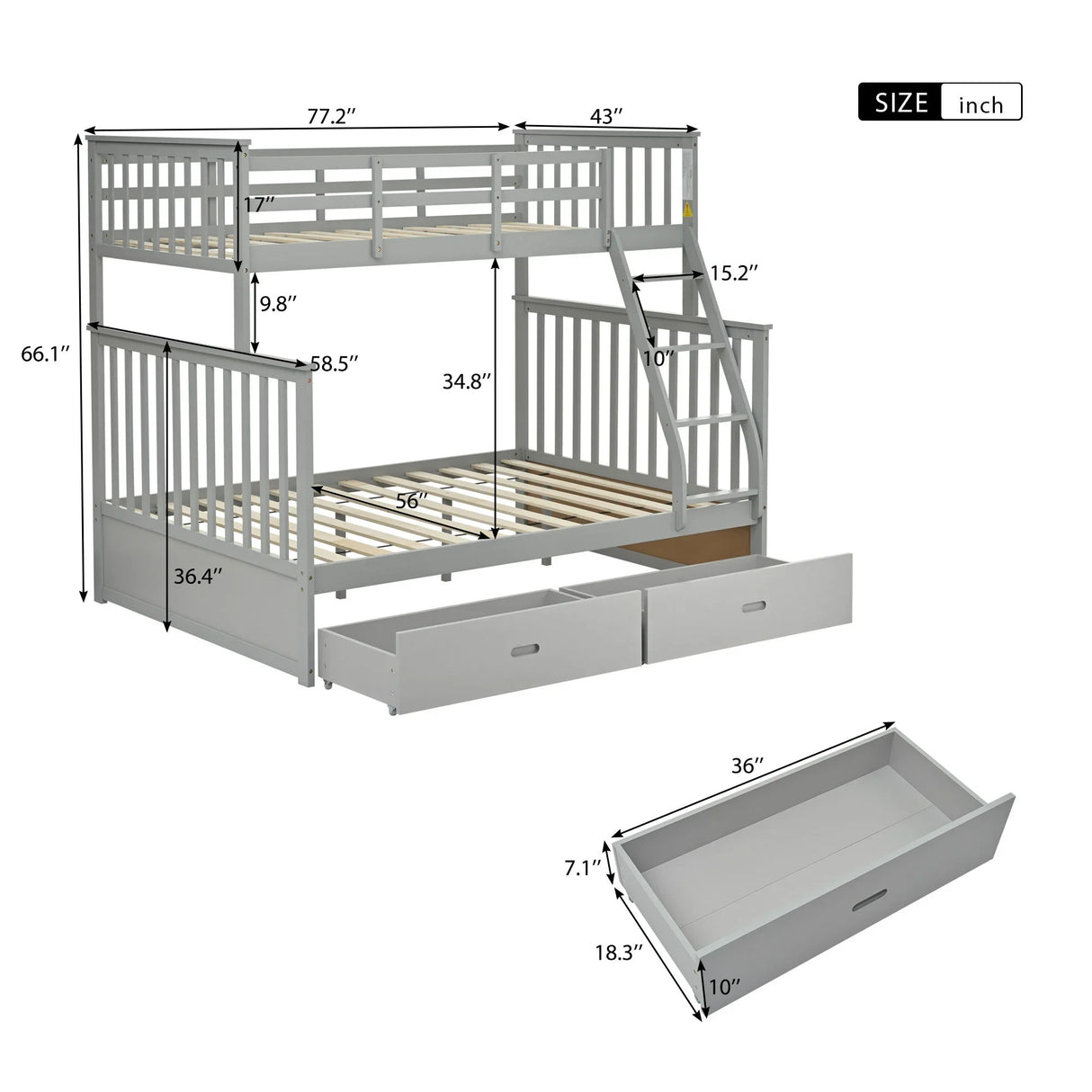 Bunk Bed With Ladder, And Safety Guard Rails - Furniture Home Direct