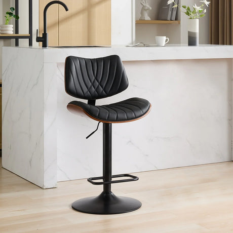 Counter Stool Adjustable PU Leather Upholstered Black - Furniture Home Direct