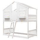 House Bunk Bed With Roof, Window, Window Box, Door, With Safety Guardrails And Ladder - Furniture Home Direct
