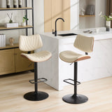 Counter Height Stool Adjustable PU Leather Swivel Beige - Furniture Home Direct