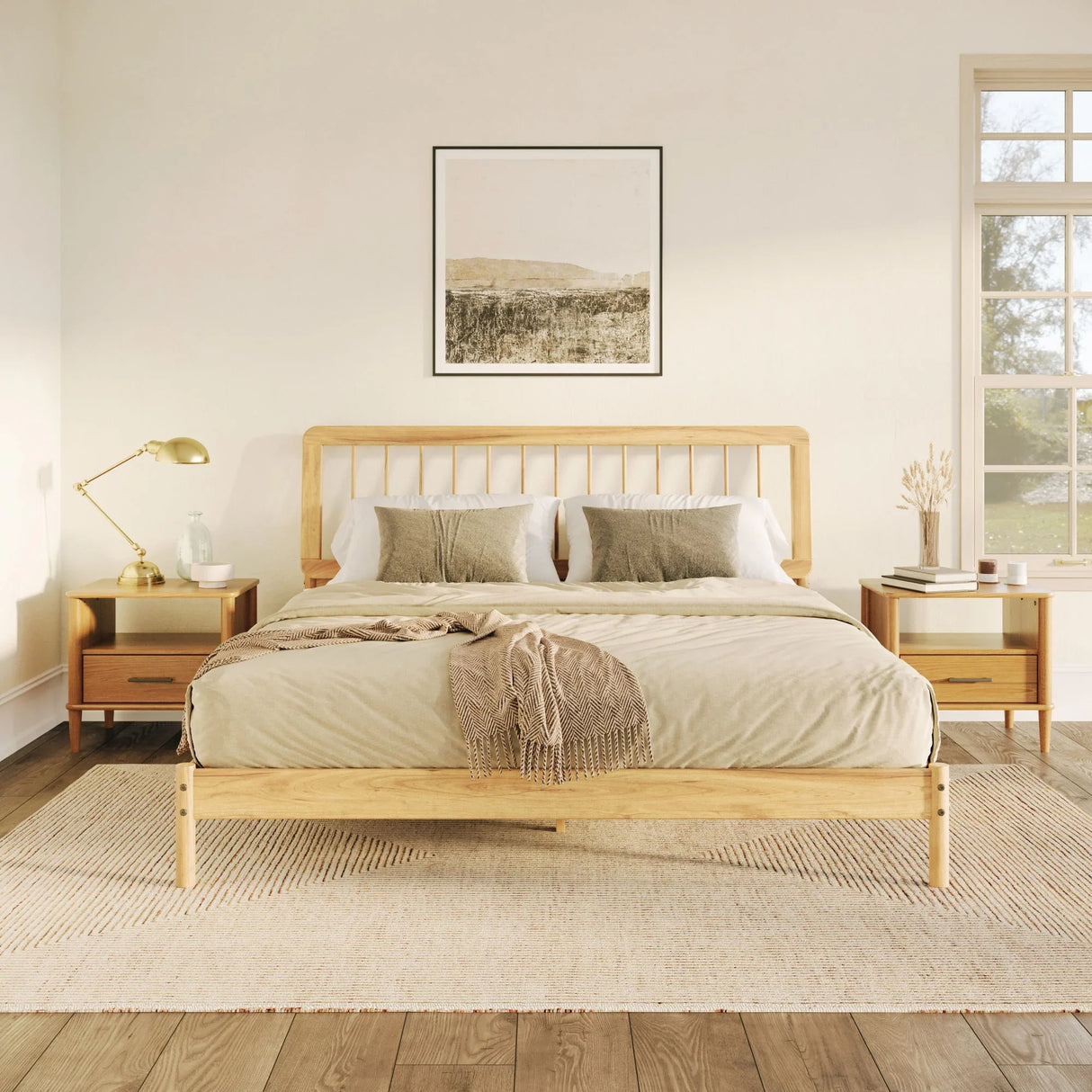 Mid-Century Modern Solid Wood Spindle Bed - Furniture Home Direct