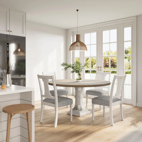 Tannen - Round 5 Piece Dining Table (Set of 5) - White And Gray - Furniture Home Direct