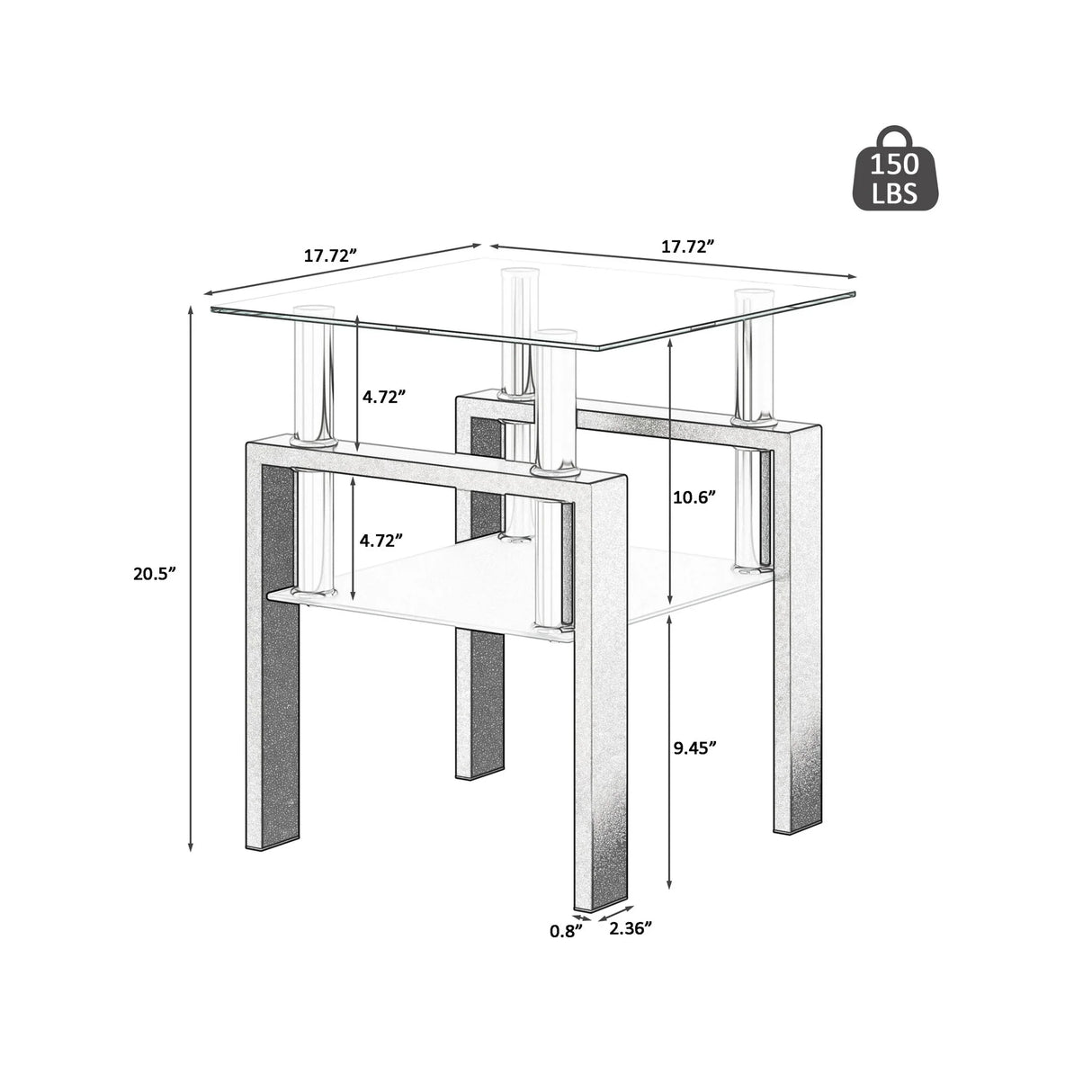 Modern Tempered Glass Tea Table, End Square Table For Living Room - Furniture Home Direct