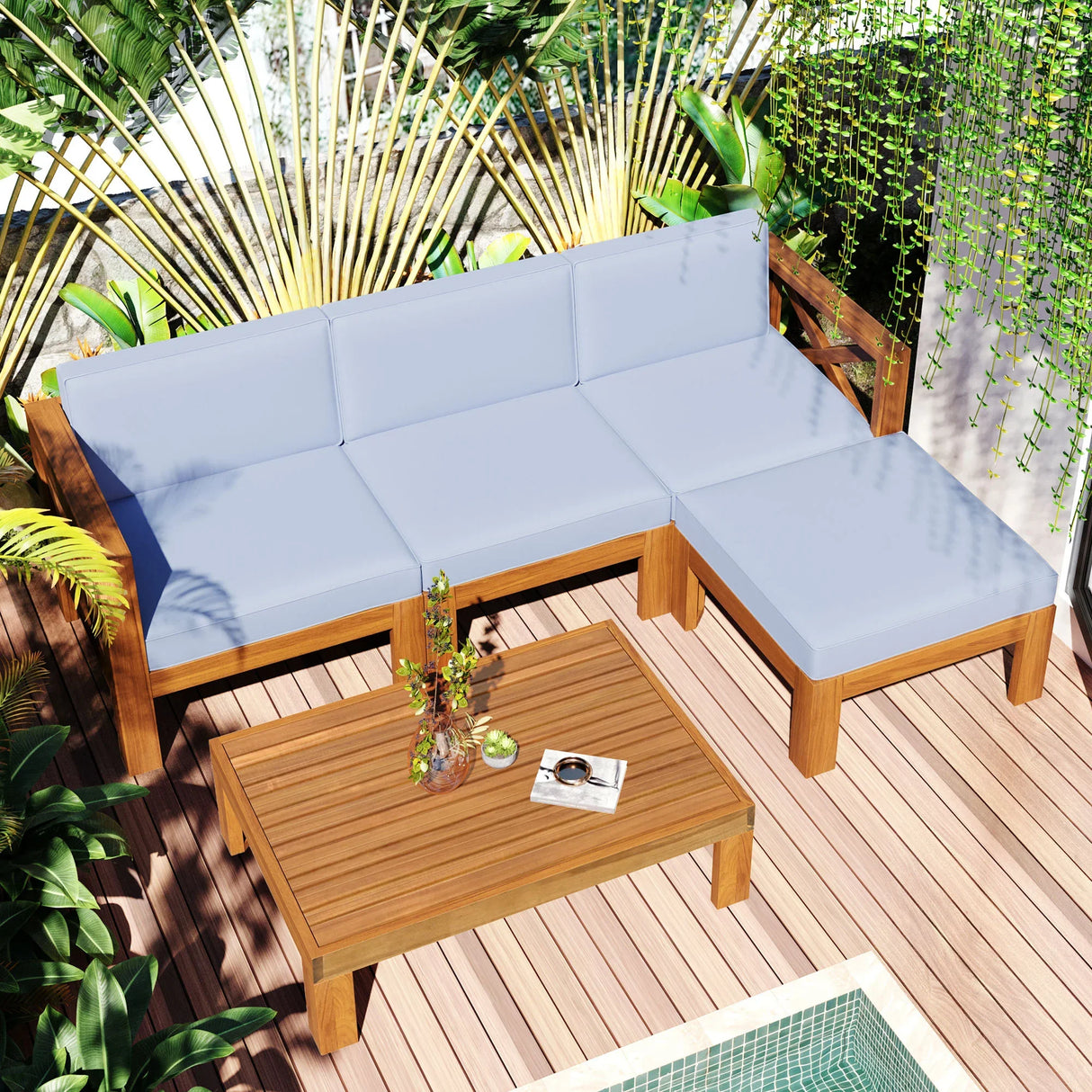 Outdoor 5-Piece Sectional With Cushions and Coffee Table - Furniture Home Direct