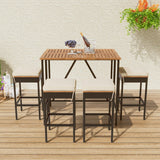 Outdoor Acacia Wood Bar Height Table And Eight Stools With Cushions - Furniture Home Direct