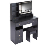 Vanity Desk With Cushioned Stool And Mirror Set Black - Furniture Home Direct
