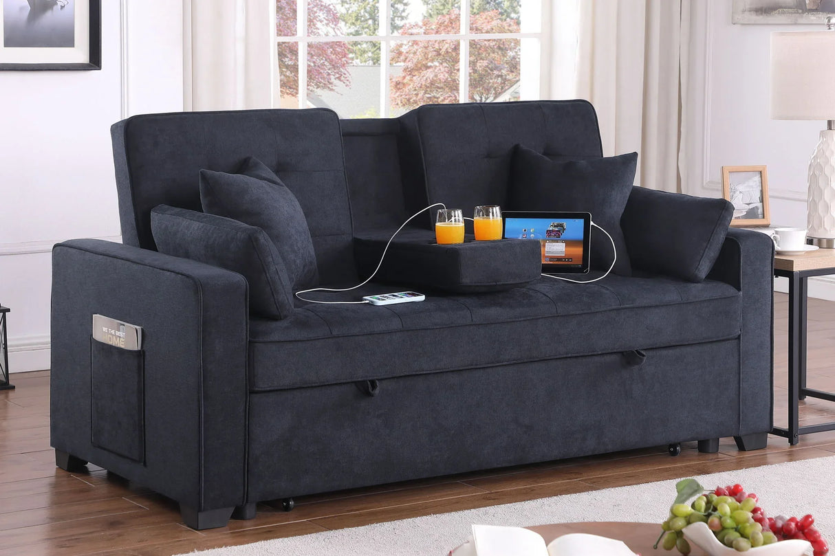 Cody II - 69.5"W Woven Fabric Convertible Sleeper Loveseat with Cup Holder - Furniture Home Direct
