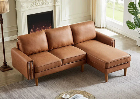 82.2" Suede Sofa with Left Facing Chaise, Brown - Furniture Home Direct