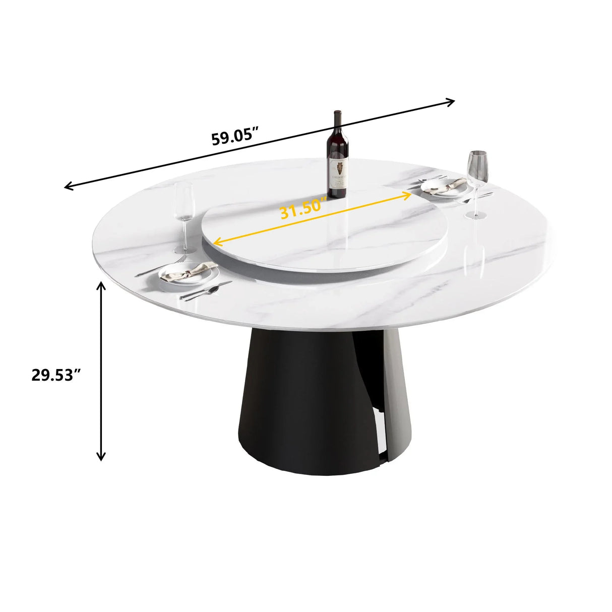 Modern Artificial Stone Round Carbon Steel Base Dining Table, Can Accommodate 6 People, Black Artificial Stone Turntable - Furniture Home Direct