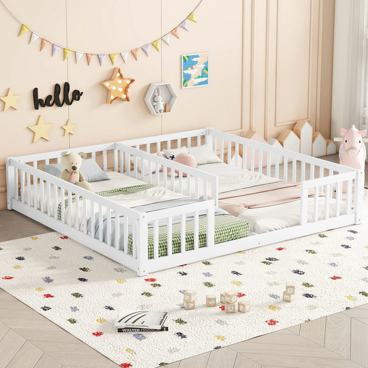 Double Floor Bed With Fence, Guardrails, Without Door - Furniture Home Direct