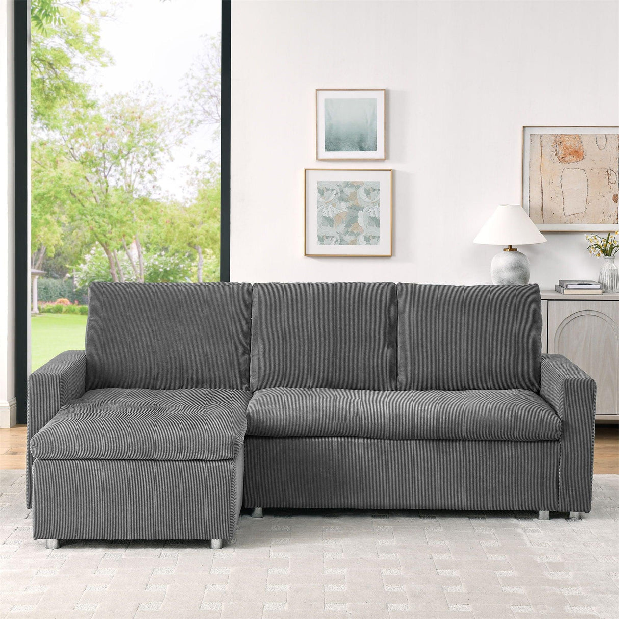 Convertible L Shaped Sleeper Sofa Bed With Reversible Chaise And Storage - Furniture Home Direct
