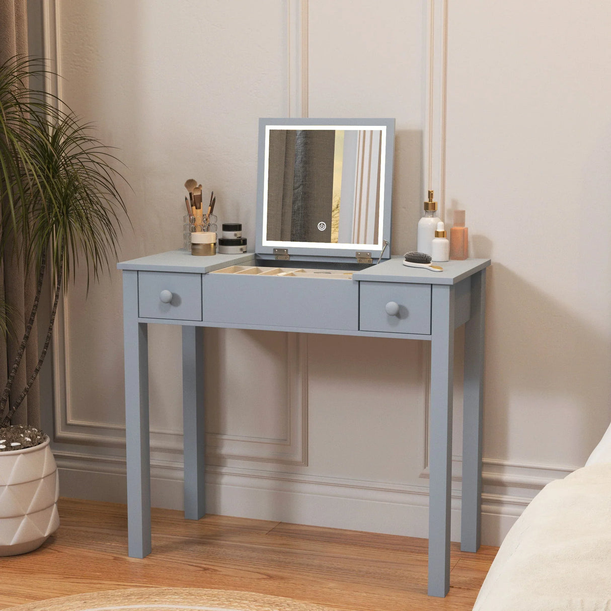Vanity Table With LED Lights, Flip-Top Mirror And 2 Drawers, Jewelry Storage - Furniture Home Direct