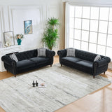 Chesterfield Velvet Upholstery Fabric Sofa With Roll Armrest & Nailhead, Mid Century Modern 3 And 3 Seater Couch - Furniture Home Direct