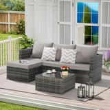 2 Piece Wicker Patio Sectional with Ottoman - Furniture Home Direct