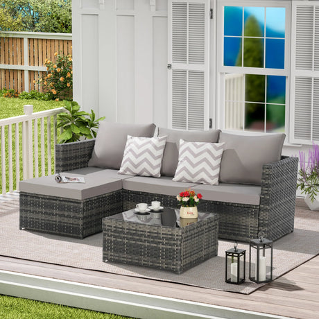 2 Piece Wicker Patio Sectional with Ottoman - Furniture Home Direct