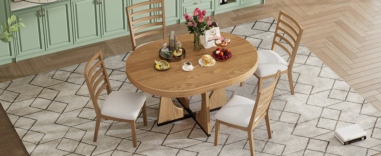 Dining Set Round Wood Table With Ladder Back Chairs Natural - Furniture Home Direct