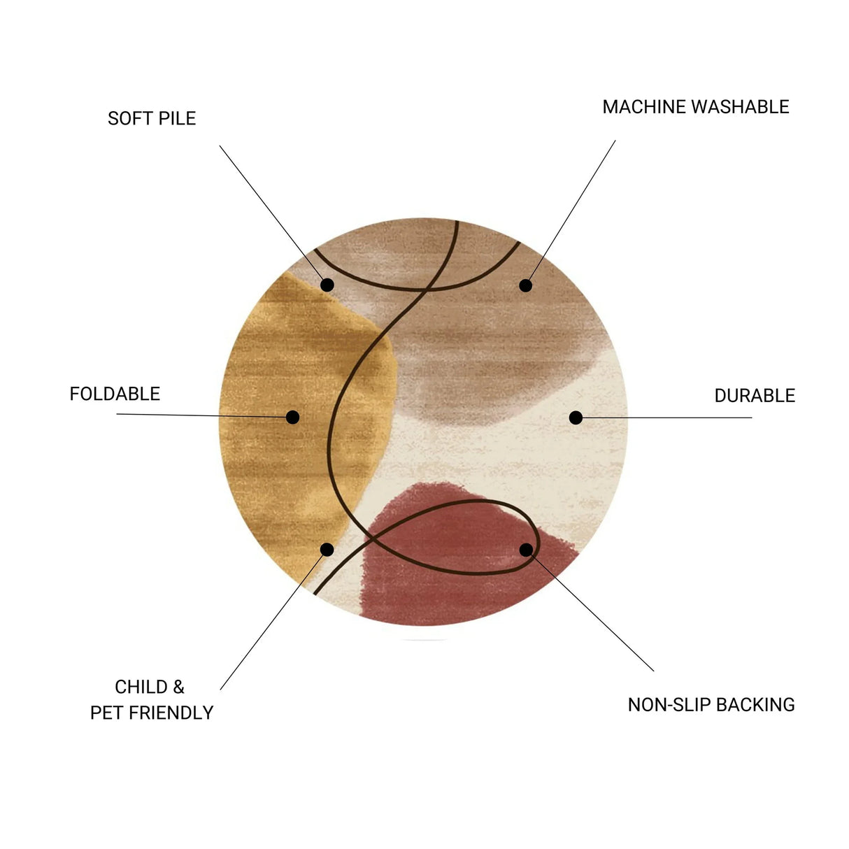 Rabbit - Washable Non - Slip Round Rug - Ivory / Gold - Furniture Home Direct