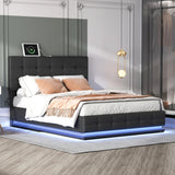 Queen Platform Bed Tufted Upholstered Storage Led Black - Furniture Home Direct