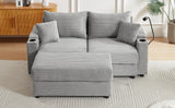 Modern Style Loveseat With Storage, Ottoman, Two USB Ports, Two Cup Holders and Phone Holder - Gray - Furniture Home Direct