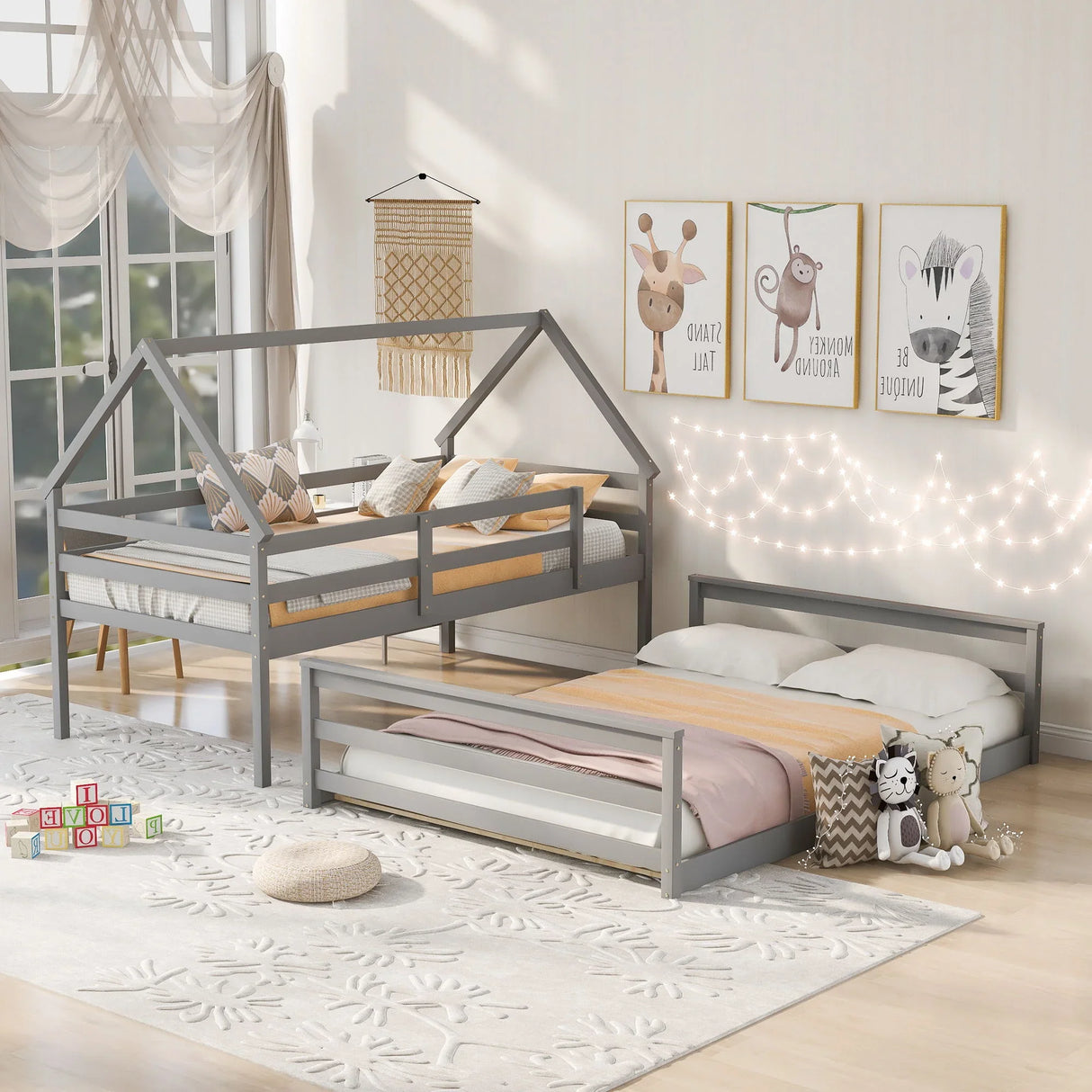 Twin Over Full House Bunk Bed With Built-In Ladder - Furniture Home Direct