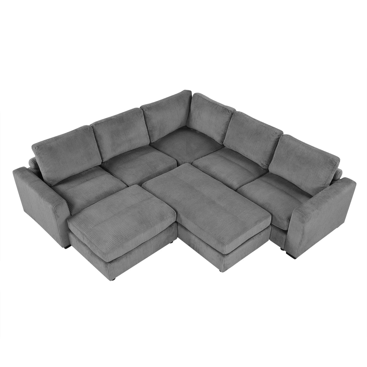 121.3" Modular Sectional Sofa with Two Movable Ottomans, Gray - Furniture Home Direct