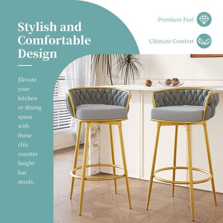Bar Stools Set Of 2 Swivel Counter Height Gold Frame Grey - Furniture Home Direct