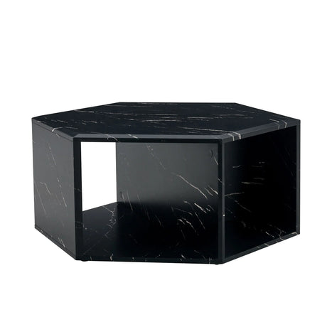 Hexagonal Coffee Table With Characteristic Pattern Stickers And Multi-Hole Design For Extra Storage - Furniture Home Direct