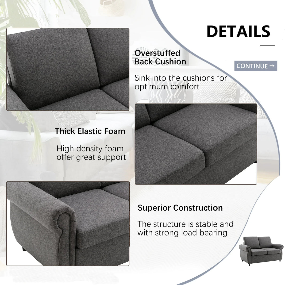 Sleeper Sofa With Twin Size Memory Mattress With Two USB Ports - Gray - Furniture Home Direct