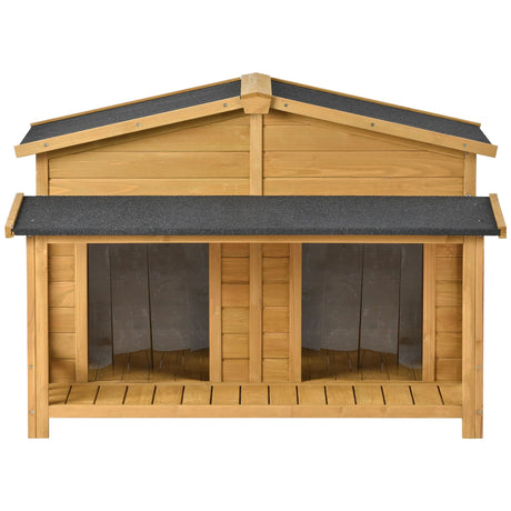 Large Wooden Dog House Outdoor / Indoor Dog Crate, Cabin Style, With Porch, 2 Doors - Furniture Home Direct